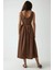 Kadın Yuvarlak Yaka ve Fermuarlı Uzun A Form Elbise Kahve Kahvesi 8