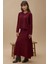 Kadın Düğmeli Hırka ve Kloş Etekli Triko Takım Bordo Kırmızı 12