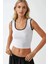 Kadın Fitted Crew Yaka Kontrast Tank Top Busem Collection White 8