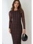 Kadın Ekose Desenli Vücuda Oturan Midi Elbise Brown 9