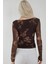 Kadın Kalp Yaka Baskılı Uzun Kollu Üst Mocha Kahvesi 11