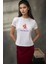 Kadın Kadın Bisiklet Yaka Kısa Kollu Önü Baskılı Pamuklu T-Shirt White 6