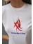 Kadın Kadın Bisiklet Yaka Kısa Kollu Önü Baskılı Pamuklu T-Shirt White 9