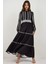 Kadın Çiçekli Tippet Uzun Elbise Black 6