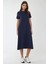 Kadın Yuvarlak Yaka Kısa Kollu Basic Midi Elbise Busem Collection Blue 6