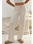 Kadın Bağcıklı Yumuşak Dokulu Örme Pantolon Krem Doğal 7