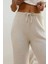 Kadın Bağcıklı Yumuşak Dokulu Örme Pantolon Krem Doğal 11