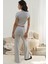 Kadın Elastik Bel Yumuşak Dokulu Örme Pantolon Açık Gri 8