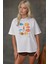 Kadın Kadın %100 Pamuk Bisiklet Yaka Oversize Beyaz Baskılı T-Shirt White 12