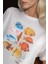 Kadın Kadın %100 Pamuk Bisiklet Yaka Oversize Beyaz Baskılı T-Shirt White 13