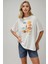 Kadın Kadın %100 Pamuk Bisiklet Yaka Oversize Beyaz Baskılı T-Shirt White 14