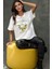 Kadın Kadın %100 Pamuk Bisiklet Yaka Oversize Beyaz Baskılı T-Shirt Yellow 9