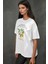 Kadın Kadın %100 Pamuk Bisiklet Yaka Oversize Beyaz Baskılı T-Shirt Yellow 11