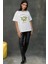 Kadın Kadın %100 Pamuk Bisiklet Yaka Oversize Beyaz Baskılı T-Shirt Yellow 12