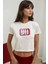 Kadın Baskı Detaylı Regular Fit Bisiklet Yakalı %100 Pamuklu Crop T-shirt Buz Mavisi 14