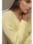 Kadın Kalın Örme V-Yaka Kazak Limon Sarısı 7