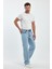 Erkek Jeans Bol Paça Buz Mavi Baggy Kot Pantolon 4