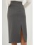 Kadın Yüksek Bel Midi Etek Açık Gri 10