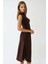 Kadın Yuvarlak Yakalı Rahat Kesim Midi Elbise Kestane Kahvesi 9