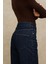 Kadın Geniş Paça Raw Kot Pantolon Koyu Mavi Denim 9