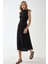 Kadın Yuvarlak Yakalı Rahat Kesim Midi Elbise Siyah 10