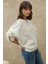 Kadın İşlemeli Pamuklu Sweatshirt Tozlu Beyaz 9