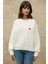 Kadın İşlemeli Pamuklu Sweatshirt Tozlu Beyaz 12