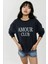 Kadın Baskılı Yuvarlak Yaka Rahat Kesim Sweatshirt Blue 6