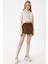 Kadın BDART Butonlu Kapüşonlu Rahat Kesim Crop Hoodie Brown 5