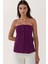 Kadın Straplez Düğmeli Fitted Üst Leylak Moru 7