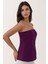 Kadın Straplez Düğmeli Fitted Üst Leylak Moru 8