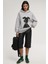 Kadın Oversize Baskılı Kapüşonlu Sweatshirt Gri 8