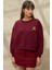 Kadın İşlemeli Rahat Kesim Pamuklu Sweatshirt Red 9