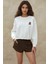 Kadın İşlemeli Rahat Kesim Pamuklu Sweatshirt White 11