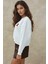 Kadın İşlemeli Rahat Kesim Pamuklu Sweatshirt White 12