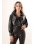 Kadın BDART Pomponlu Düz Deri Kısa Ceket Black 6
