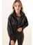 Kadın BDART Pomponlu Düz Deri Kısa Ceket Black 7