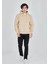 Unisex Tam Fermuarlı Kapşonlu Sweatshirt - Bej 1