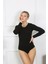 Bayan Uzun Kol Çıtçıtlı Body Siyah 1
