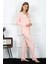 Kadın Penye Uzun Kol Önden Düğmeli Pijama Takım Pembe 3