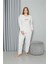 Welsoft Polar Kadın Büyük Beden Pijama Takımı Ekru 1