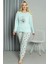 Kadın Büyük Beden Penye Uzun Kol Pijama Takım Su Yeşili 2