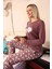 Kadın Penye Uzun Kol Pijama Takım Mürdüm 7