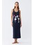 Kadın Kalın Askılı Penye Uzun Lacivert Gecelik 1