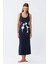 Kadın Kalın Askılı Penye Uzun Lacivert Gecelik 3