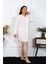 Kadın Büyük Beden Pamuk Dokuma Düğmeli Uzun Kol Ekru Tunik Gecelik 2