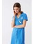 Kadın Pamuk Penye Kısa Kol Düğmeli Mavi Tunik Gecelik 5