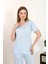 Kadın Kısa Kol Pamuk Penye Pijama Takım Mavi 3