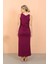 Kadın Kalın Askılı Yırtmaçlı Uzun Mor Gecelik 5