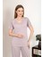 Kadın Kısa Kol Pamuk Penye Pijama Takım Pudra 1